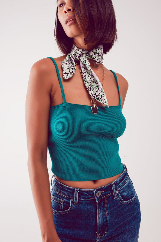 Knitted Clean Ribbed Tank Top in Green