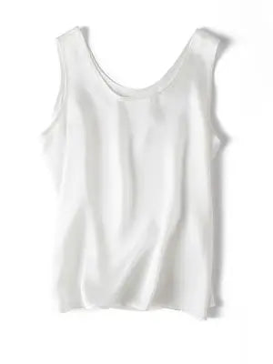 SuyaDream. Women Basic Cozy Tanks, 100%Real Silk, O Neck Sleeveless Chic T Shirt