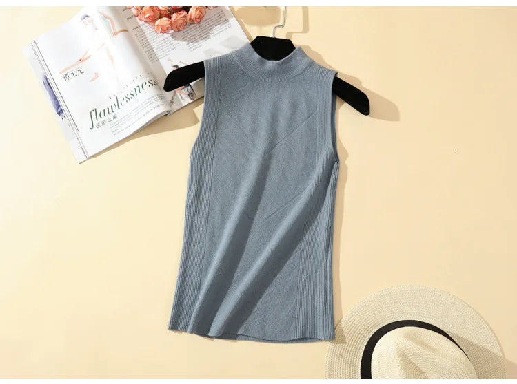 2021 New Half High Collar Tank Tops Y2k Female Summer Fashion Solid Women