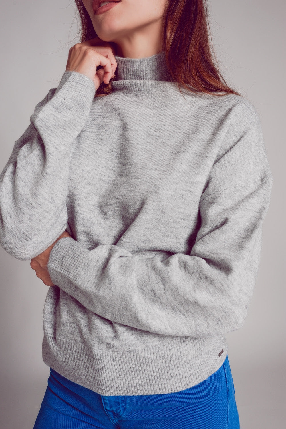 Super Soft High Neck Sweater in Gray