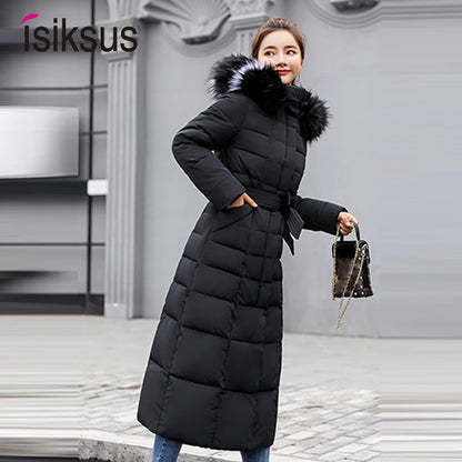 Isiksus Padded Winter 3XL Size Long Quilted Black Hooded Fur Coat Jacket