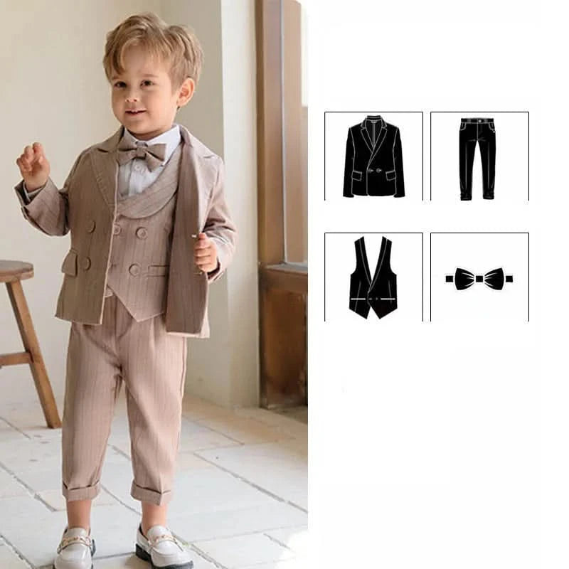 Boys Formal Khaki Tuxedo Dress Birthday Gift Set Costume