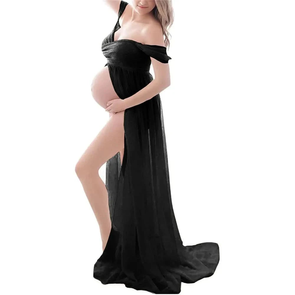 Shoulderless Maternity Dress for Photography Sexy Front Split Pregnancy Dresses