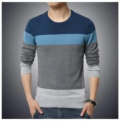 O Neck Striped Slim Fit Knittwear Long Sleeved Sweater Pullover