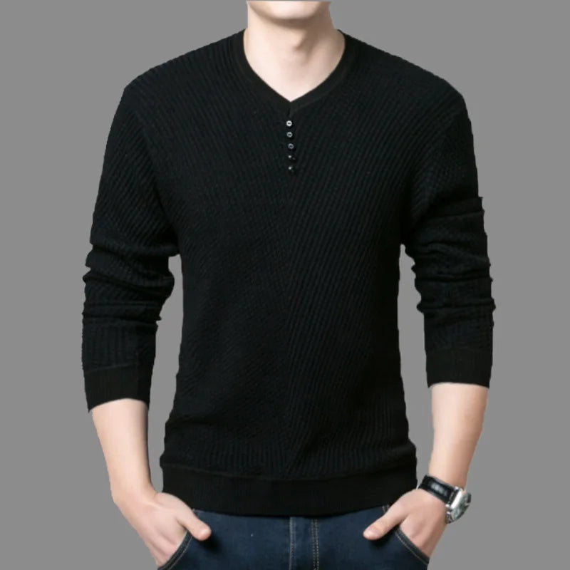 TFETTERS 2024 Men Sweater Casual V-Neck Pullover Men Long Sleeve Sweater