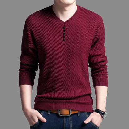 TFETTERS 2024 Men Sweater Casual V-Neck Pullover Men Long Sleeve Sweater