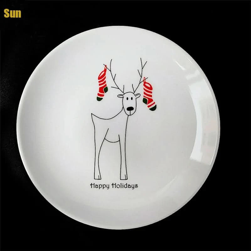 Ceramic Christmas Plate Household Reindeer Dessert Children's Meal Small Cute