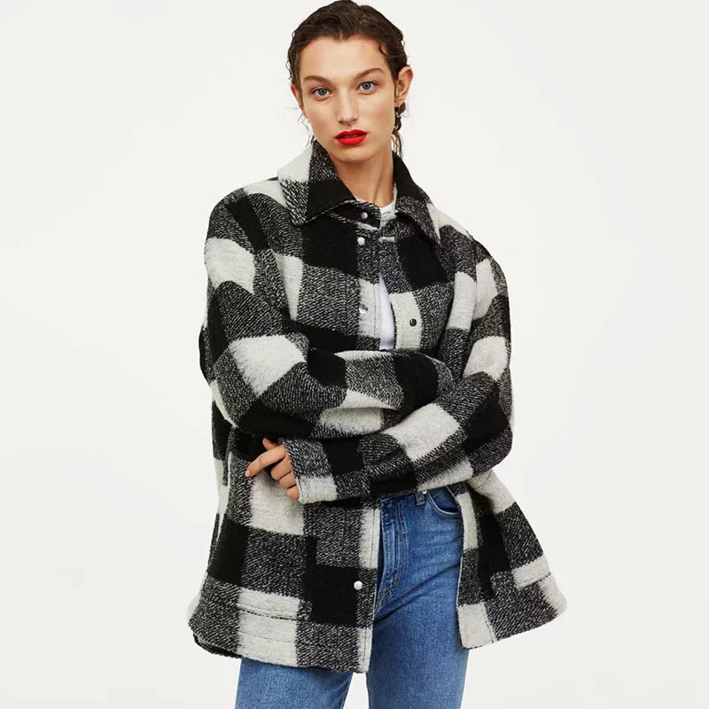 Boho Inspired Tweed Jackets for Women Winter Black White Plaid Women Jacket